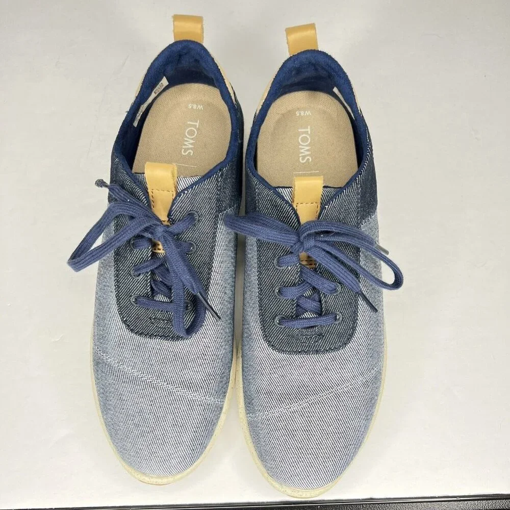 TOMS Cabrillo Women’s Size 8.5 Comfortable Blue on Blue Casual Lace-Up Shoes